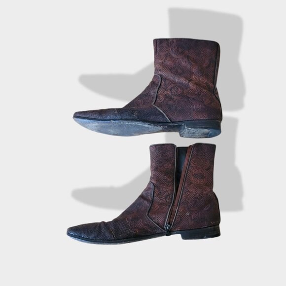 Prada Leather Boots 10 US 11 Brown Soft Flowers Cotto Embroidered - Picture 4 of 14